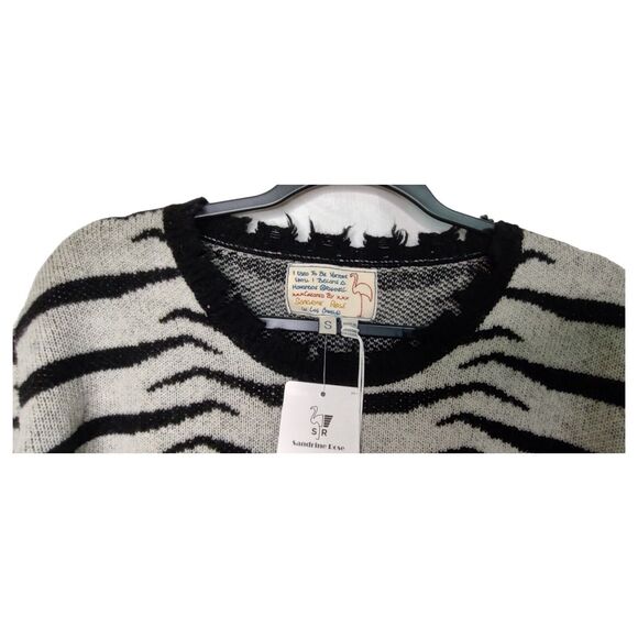 Designer Zebra Fringed Cashmere Wool Blend Free People Sandrine Rose SM Sweater - Picture 3 of 13